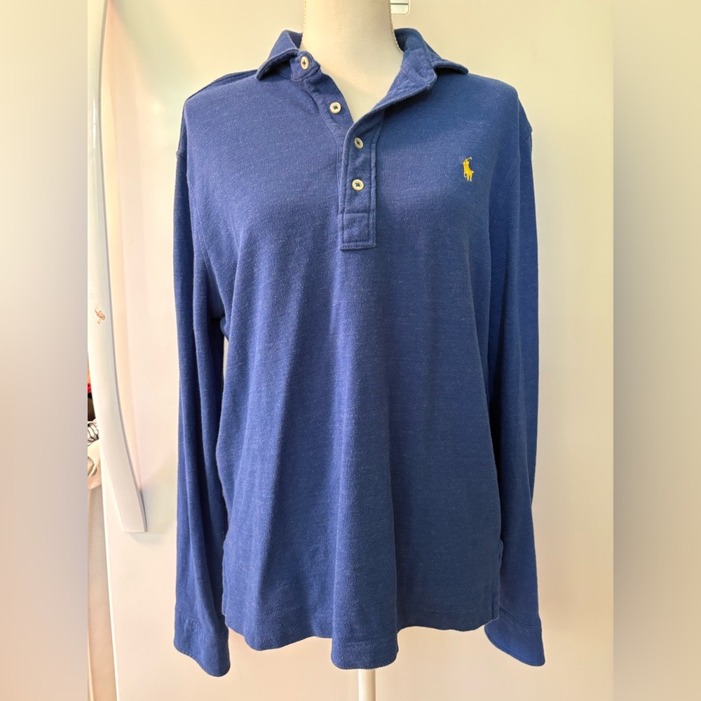 Polo by Ralph Lauren Men's Classic Heather Blue Polo LS Shirt in size Medium